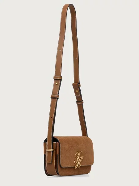 Geantă Tommy Hilfiger Script Leather Crossover Suede maro