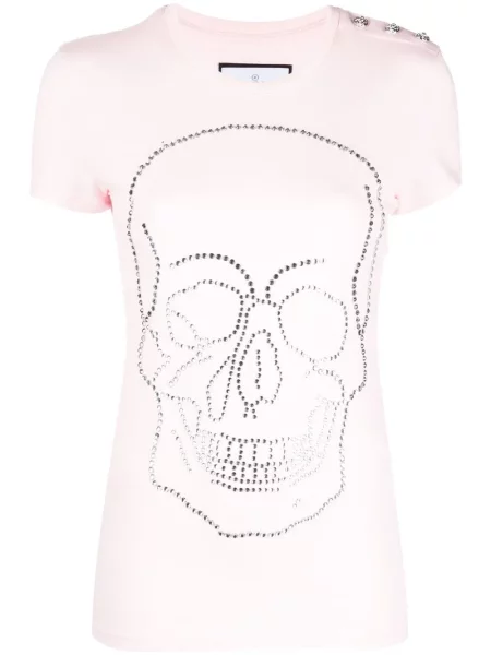 Tricou Philipp Plein de cristal roz