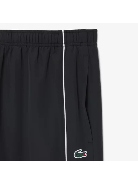 Lacoste Wodoodporne Spodnie Sportowe Z Lamówką Czarno-Białe Czarny białe