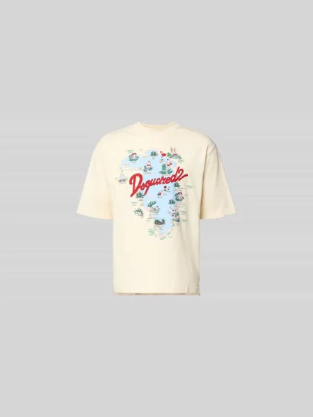 T-shirt o kroju loose fit z nadrukiem z logo Dsquared2 beżowa