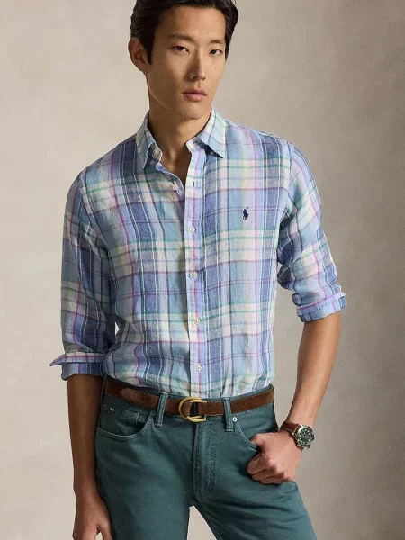 Polo Ralph Lauren YD LINEN cămașă de in bărbătească albastru