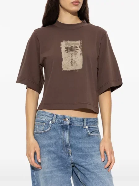 Decupat tricou Palm Angels cu imagine maro