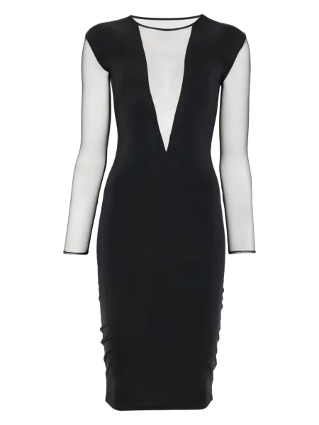 Rochie maxi Maison Close cu decolteu în V lungă de costum negru