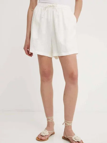 Samsoe Samsoe pantaloni scurti din in MAREN neted high waist bej