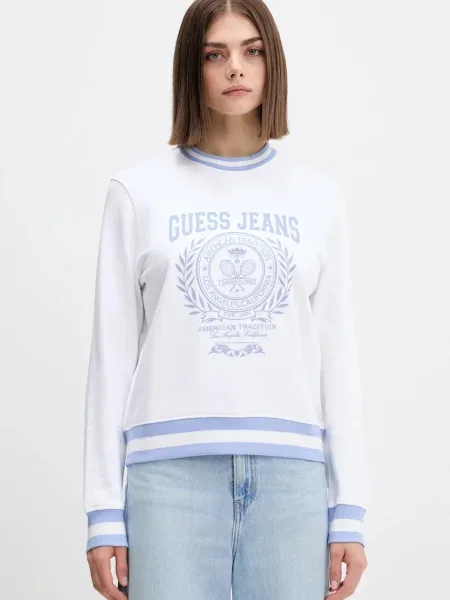 Суитчър Guess Jeans с принт бяло