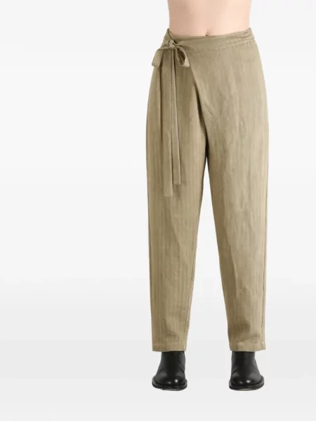 Pantaloni Uma Wang cu model herringbone plic maro