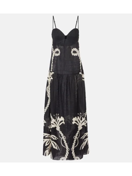 Lniana sukienka maxi Johanna Ortiz z nadrukiem garniturowa czarna