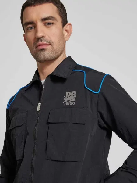 Kurtka koszulowa o kroju regular fit z nadrukiem z logo model ‘ESELIO’ Hugo czarna