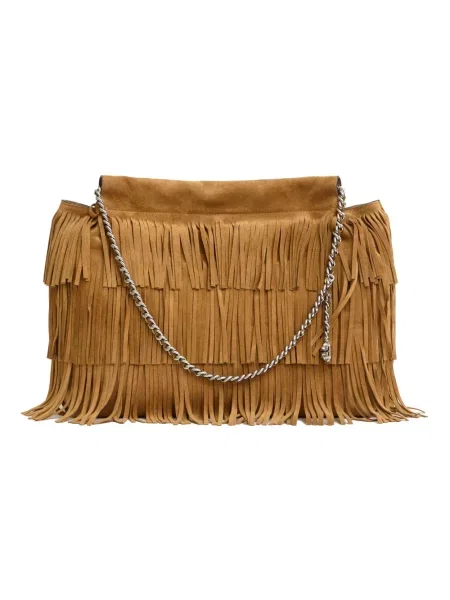 Torebka hobo Tory Burch z frędzli zamszowa brązowa