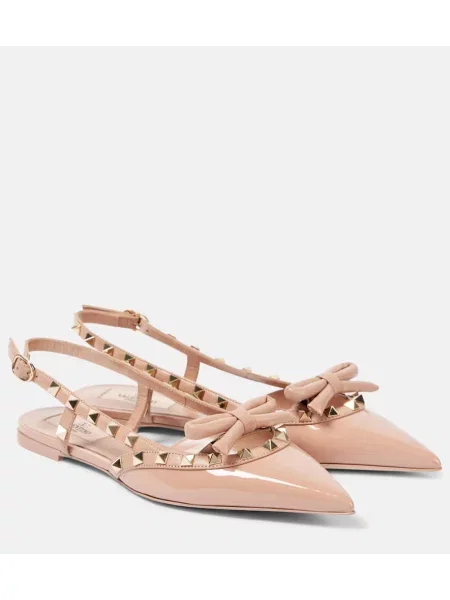 Balerini Valentino Garavani cu funde din piele de lac roz