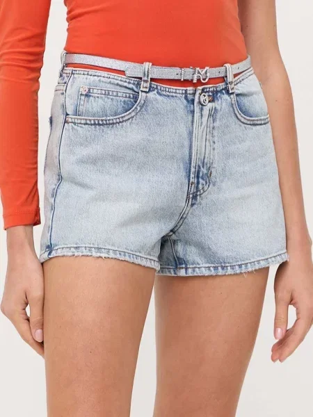 Miss Sixty pantaloni scurti jeans femei neted high waist albastru