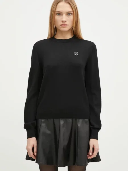 Maison Kitsuné pulover de lână Bold Fox Head Patch femei light negru