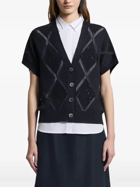 Cardigan Peserico cu decolteu în V cu model argyle negru