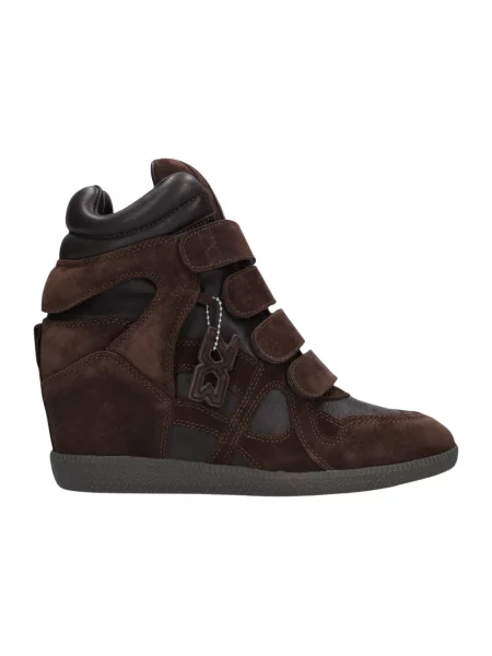 Sneakersy Nokwol skórzane na koturnie brązowe