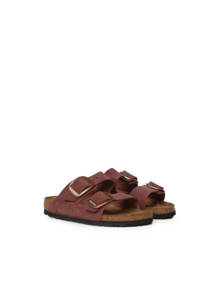 Klapki Birkenstock skórzane na sprzączkę brązowe