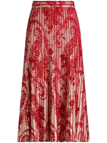 Fusta plisata Etro cu imagine cu model paisley plisată roșu