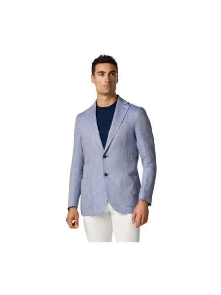 Lniana marynarka Brooks Brothers w jodełkę niebieska