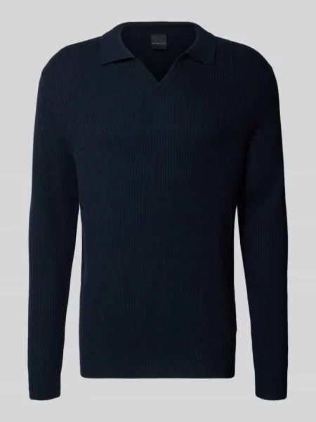 Sweter z dzianiny o kroju regular fit z kołnierzykiem polo z mieszanki wełny Bugatti
