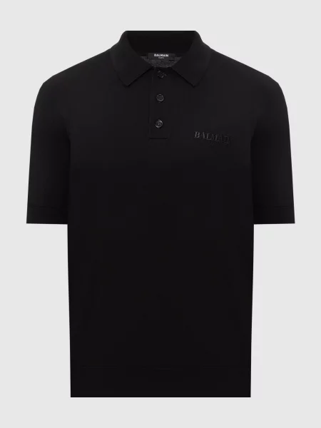Поло Balmain с вышивкой черное