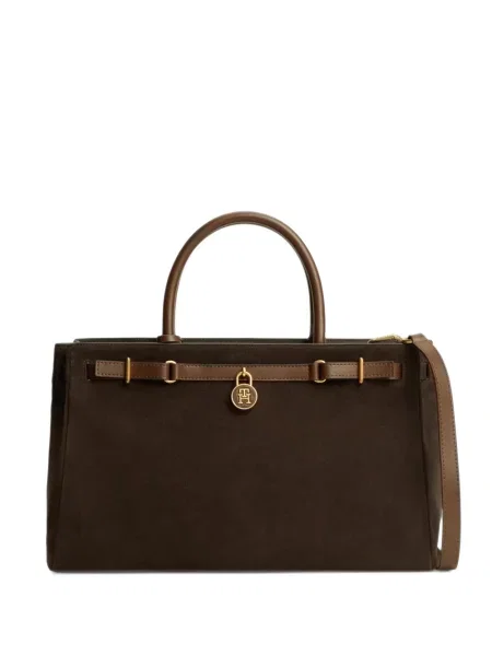 Geantă shopper Tommy Hilfiger din piele de căprioară maro