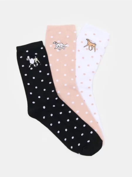 Набір із 3 пар довгих шкарпеток з вишивкою різнобарвний