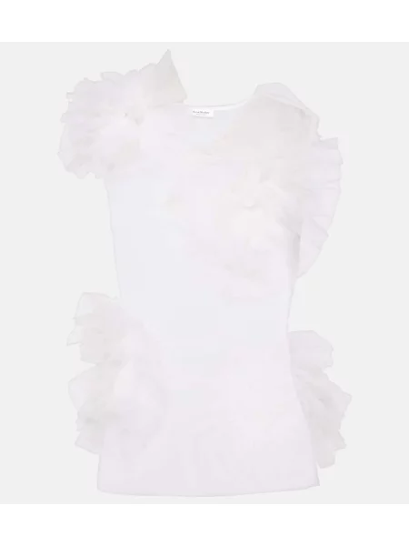 Top Acne Studios cu volane plasă alb