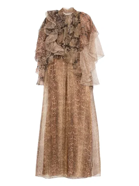 Sukienka Zimmermann z nadrukiem w wężowy wzór garniturowa brązowa
