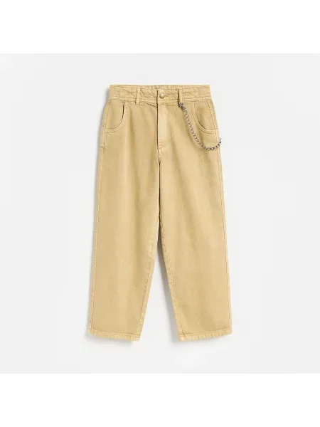 Reserved Kalhoty wide leg s vysokým podílem bavlny zlatavá hnědá