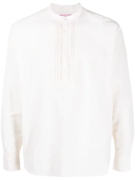 Cămașă Orlebar Brown cu dungi cu guler henley maro