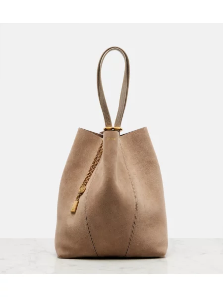 Geantă Chloé din piele de căprioară gri