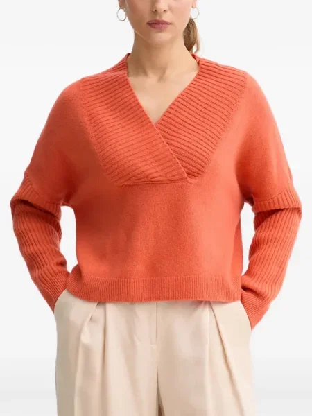 Pulover Benetton cu decolteu în V portocaliu