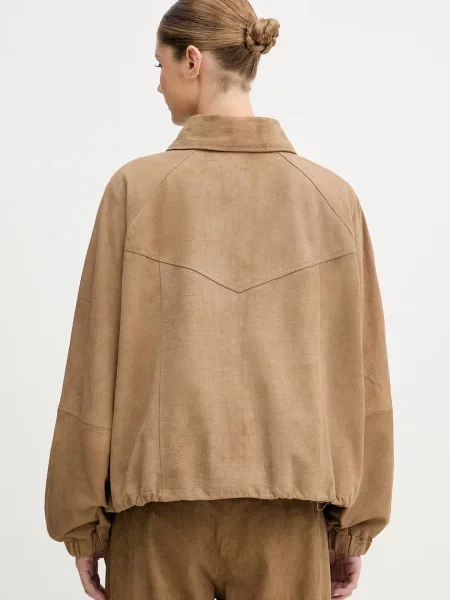 Kurtka skórzana z koziej skóry welurowej z wpuszczanymi model estelle' Gestuz beżowa