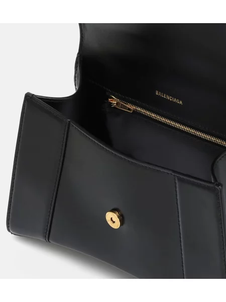 Usnjena usnjena torbica Balenciaga Hourglass črna