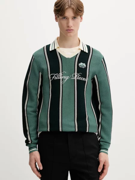 Filling Pieces pulover za muškarce s viskozom Knit Football Jersey zelena