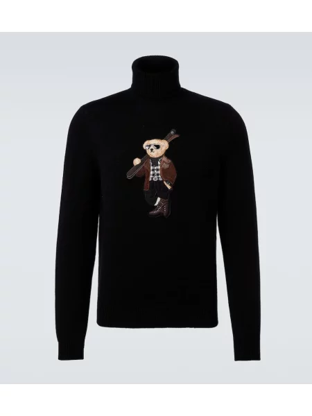 Heláncă Ralph Lauren Purple Label cu broderie din cașmir negru