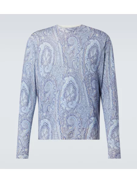 Pulover Etro de mătase cu model paisley albastru