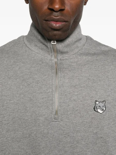 Hanorac Maison Kitsune de jumătate de fermoar gri
