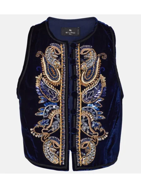 Aksamitna kamizelka Etro z wzorem paisley niebieska
