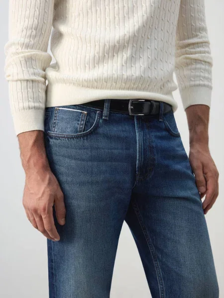 Jeansy Pola selvedge regular fit średni Mężczyzna 46 MANGO MAN niebieski