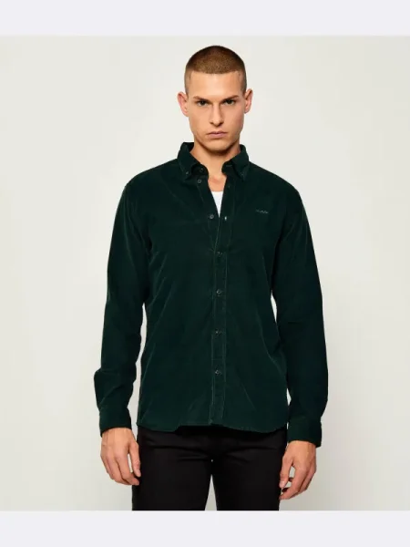 HUGO De catifea reiată cămașă Epazo | Straight fit verde