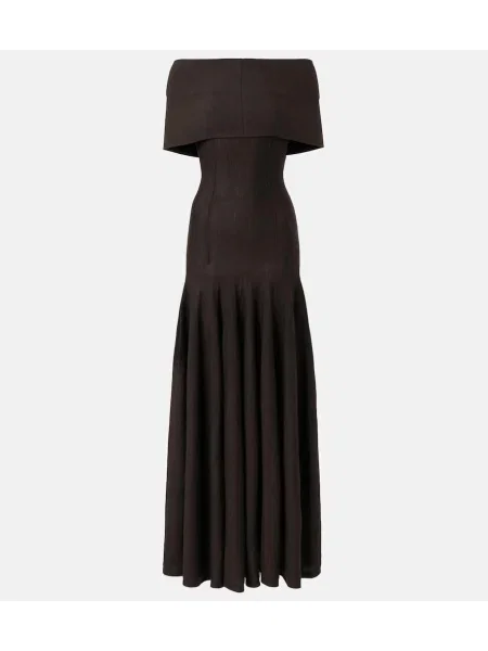 Maksi sukienka maxi Khaite wełniana garniturowa brązowa