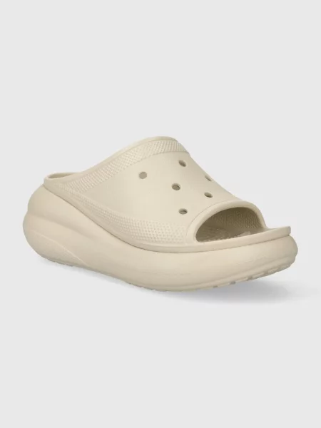 Классические шлепанцы Crocs на платформе бежевые