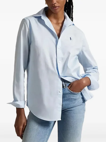 Pletený dlouhý top Polo Ralph Lauren s výšivkou modrý