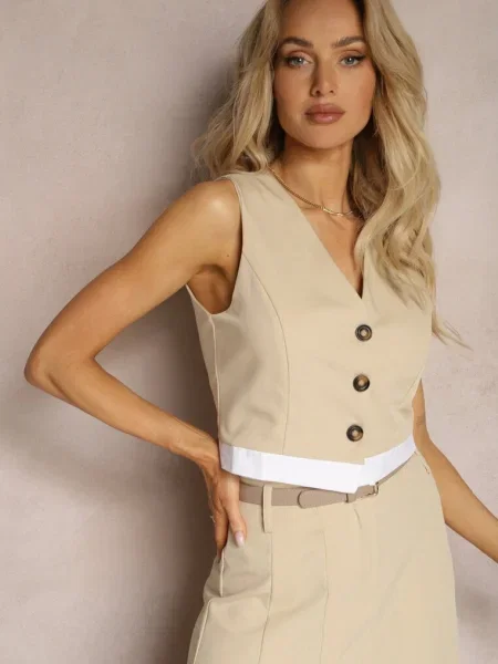 Vestă scurtă tip costum cu Anlara bej