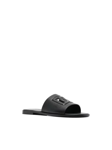 Klapki Dolce And Gabbana skórzane z logo czarne