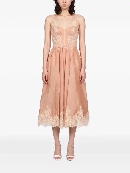 Cu centură rochie midi Zimmermann din dantelă roz