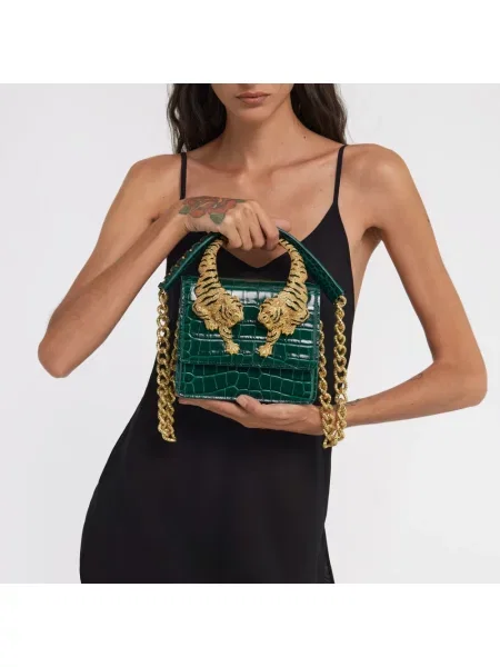 Torebka hobo Roberto Cavalli skórzana zielona
