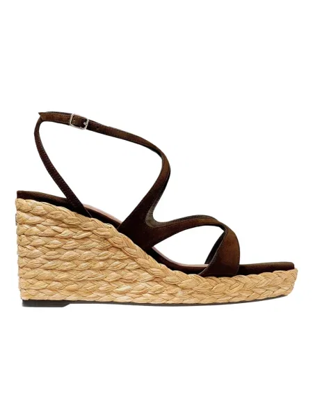 Sandały Jimmy Choo zamszowe na koturnie brązowe