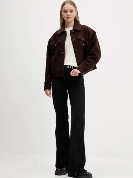 Tommy Jeans jachetă din amestec de lână maro