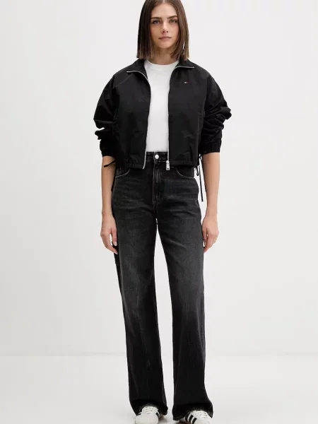 Tommy Jeans blugi straight de damă negru